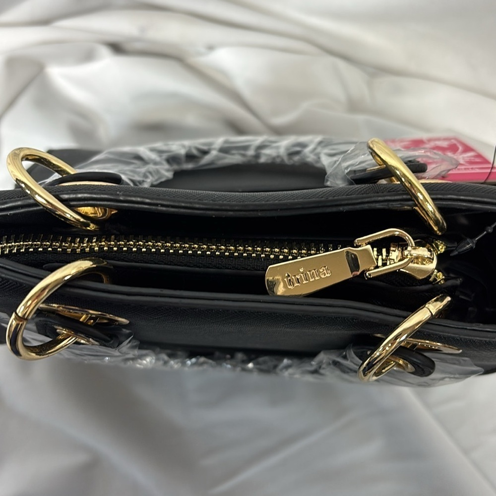 Trina Turk Black Vegan Leather double handle crossbody w/front slip pocket Bag - Picture 7 of 15